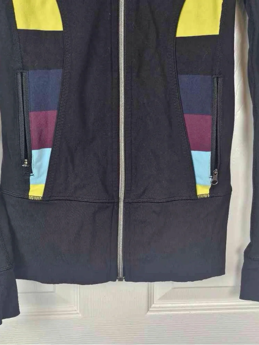 Women's Black Zip-Up Bomber Jacket with Colorblock Accents